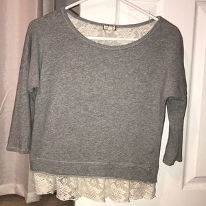 Grey Sweater with Lace Underlay